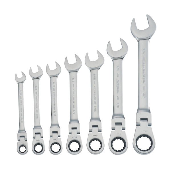 CMMT87010 Flex Head Ratchet Wrench Set, 7-Piece, Steel, Full Polish Chrome, Specifications: SAE Measurement