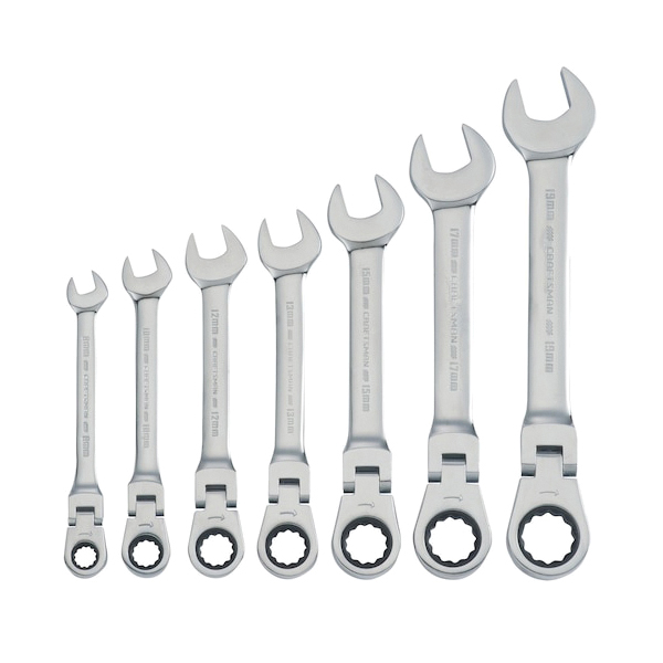 CMMT87009 Flex Head Ratchet Wrench Set, 7-Piece, Steel, Full Polish Chrome