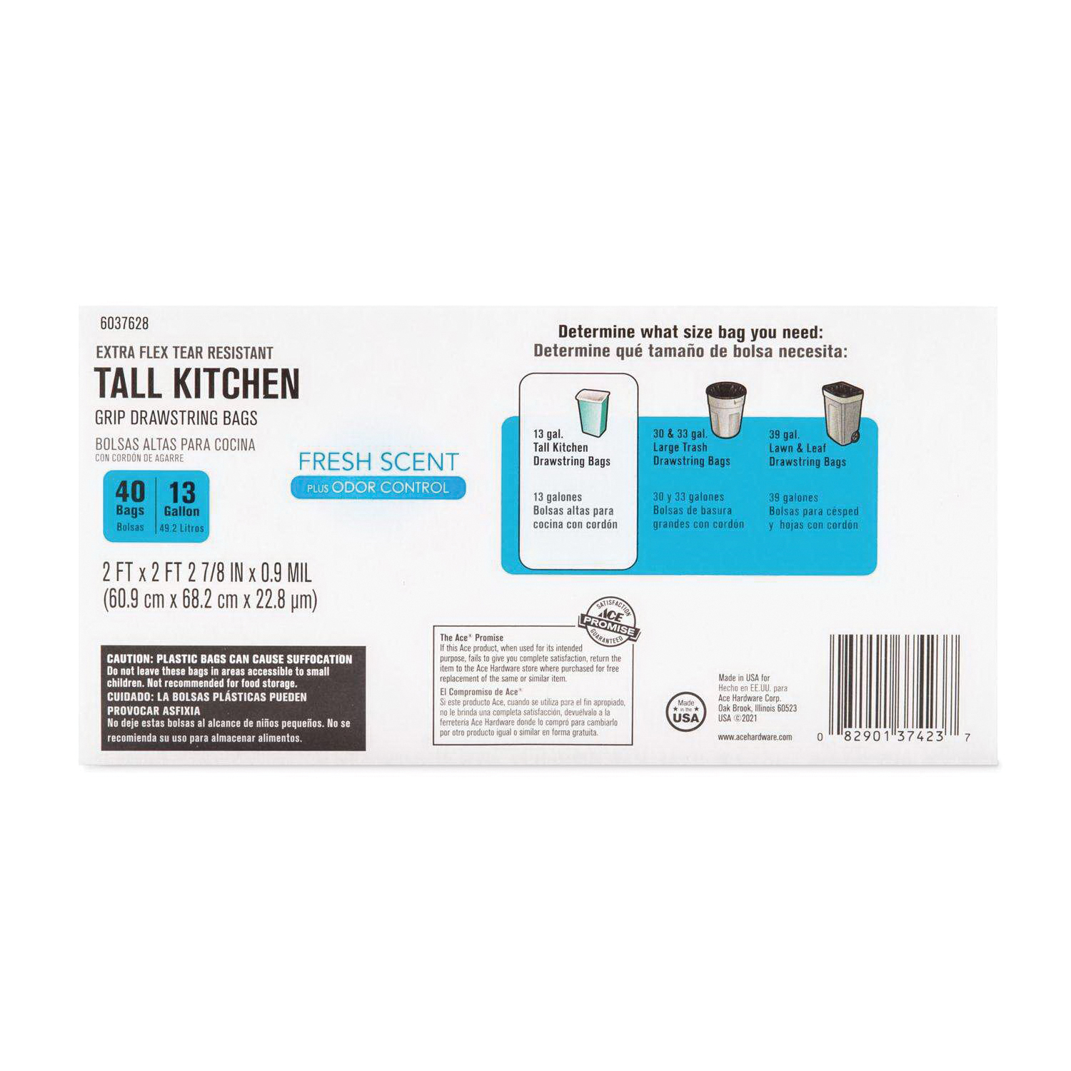 Kitchen Trash Bags, ACE, Tall, 13 gal, White, 40-Count - 2