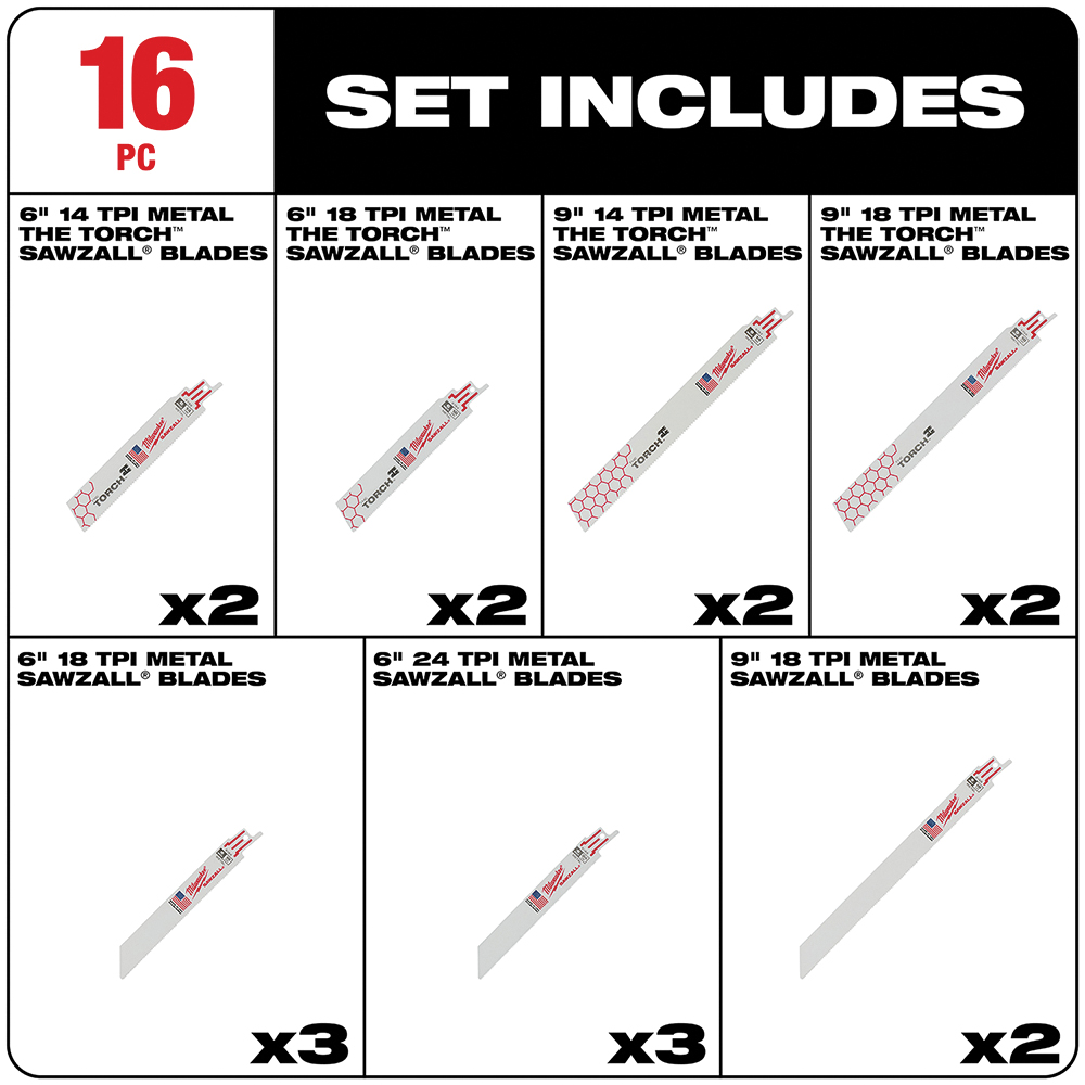 Milwaukee SAWZALL 49-22-1216 Reciprocating Blade Set, 16-Piece, Multi-Color - 2