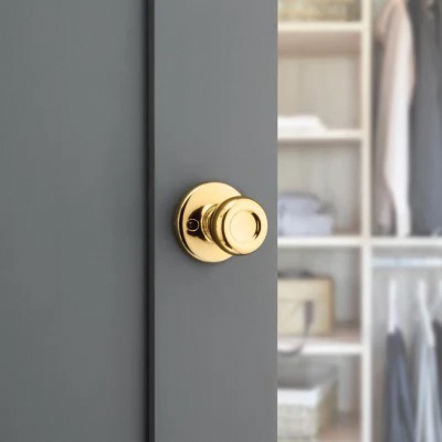 Tylo Dummy Door Knob, Kwikset, 1-3/4 in Thick Door, Polished Brass - 3