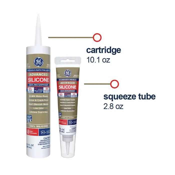 Advanced Silicone 2 2812563 Kitchen & Bath Sealant, Clear, 24 hr Curing, 2.8 fl-oz Squeeze Tube