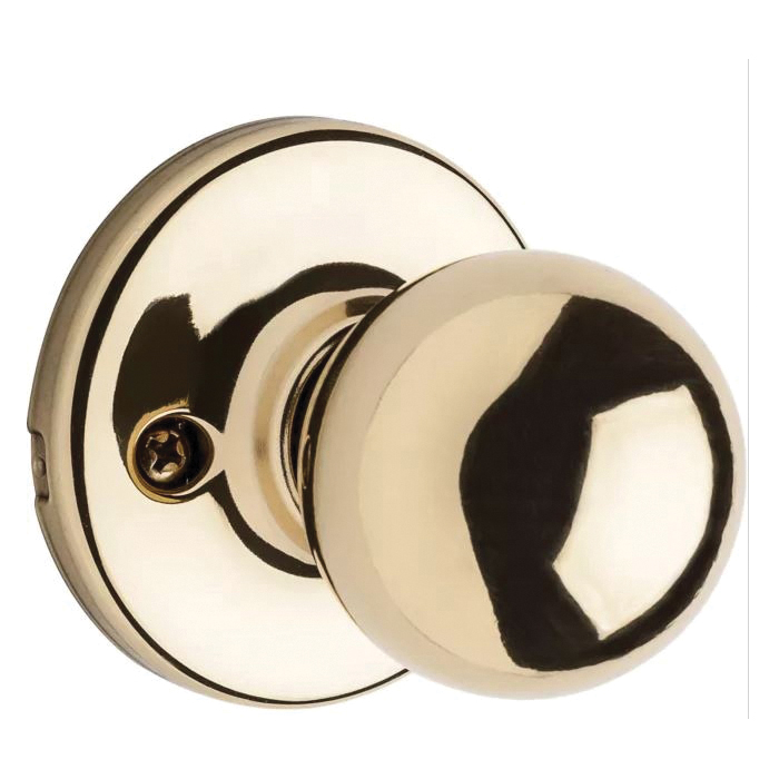 Kwikset Polo 200P 3PB Hall/Closet Lock, Knob Handle, Polished Brass, 2-3/8 to 2-3/4 in Backset, Universal Hand