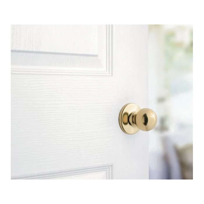 Kwikset Polo 200P 3PB Hall/Closet Lock, Knob Handle, Polished Brass, 2-3/8 to 2-3/4 in Backset, Universal Hand