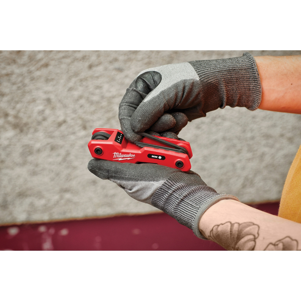 Folding Hex Key Set, Milwaukee, Aluminum/Steel, Black Oxide, Black/Red, Specifications: Metric Measurement - 3