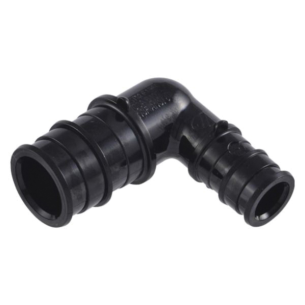 UA274A5 Reducing Elbow, 3/4 x 1/2 in, Barb, 90 deg Angle, Acudel Polymer, Black, 150 to 160 psi Pressure