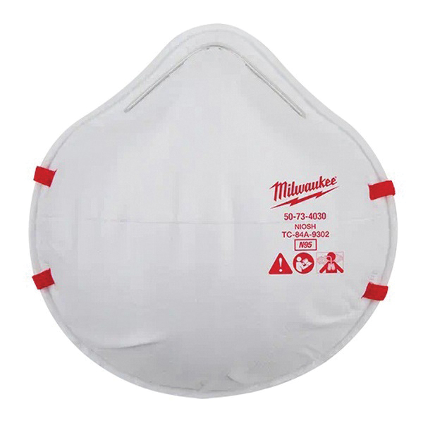 48-73-4034 Respirator Dust Mask, N95 Filter Class, Non-Woven Fabric Facepiece, Red/White, 10/PK