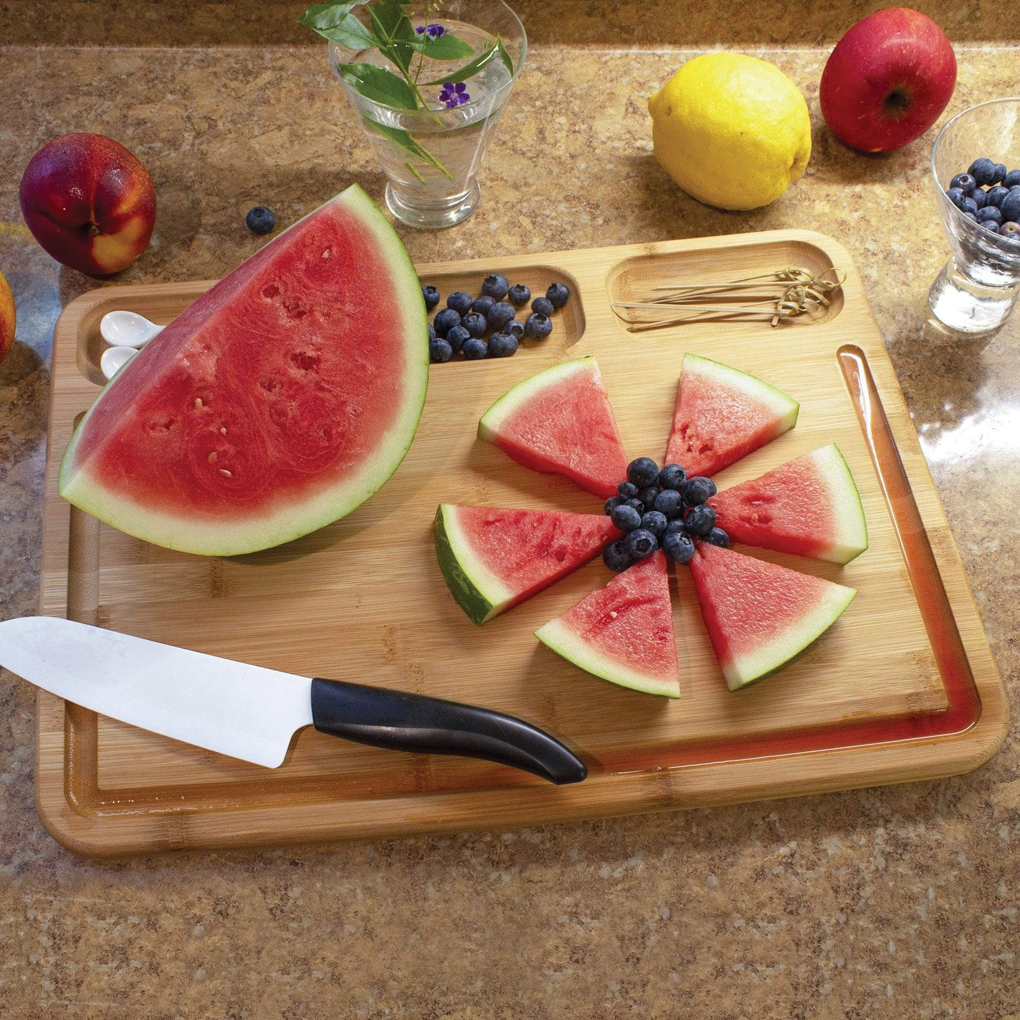 3-Well Kitchen Prep Cutting Board with Juice Groove - 20-3011