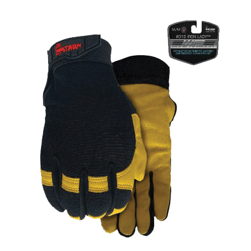 Watson Gloves 012-S Watson Gloves Iron Lady Series 012-S Gloves, Women's, S, Wing Thumb, Hook and Loop Cuff, Spandex Back, Black/Tan - 1
