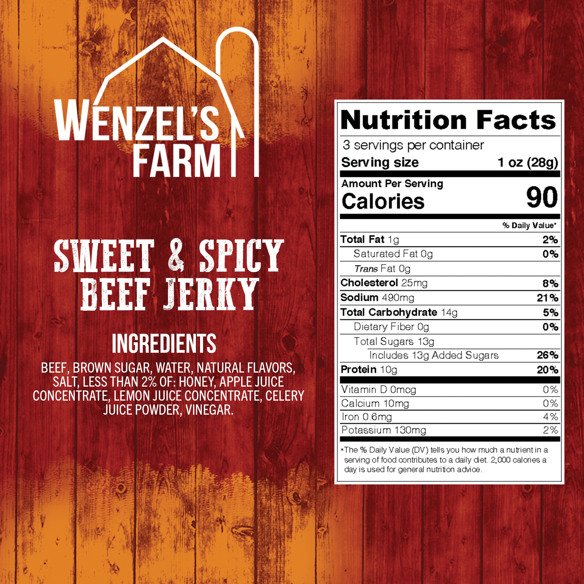 Wenzel's Farm 00379 Jerky, Sweet and Spicy Beef, 3 oz - 2