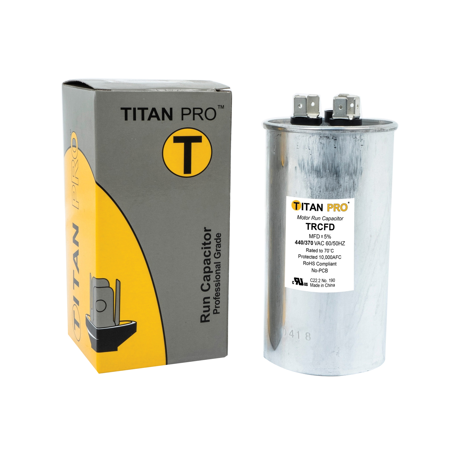Motor Run Capacitor, Titan Pro, 60+7.5 uF, 440/370 V, Standard Blade Terminal - 2
