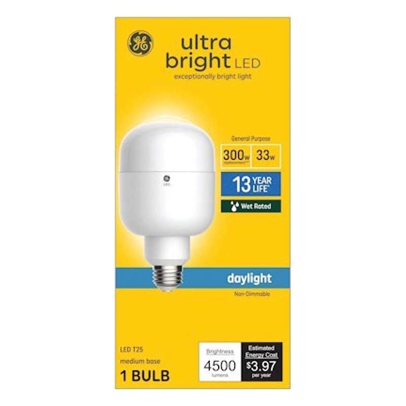 93128936 LED Light Bulb, T25 Tubular Lamp, 300 W Equivalent, E26 Medium Lamp Base, Daylight Light, 5000 K Color Temp