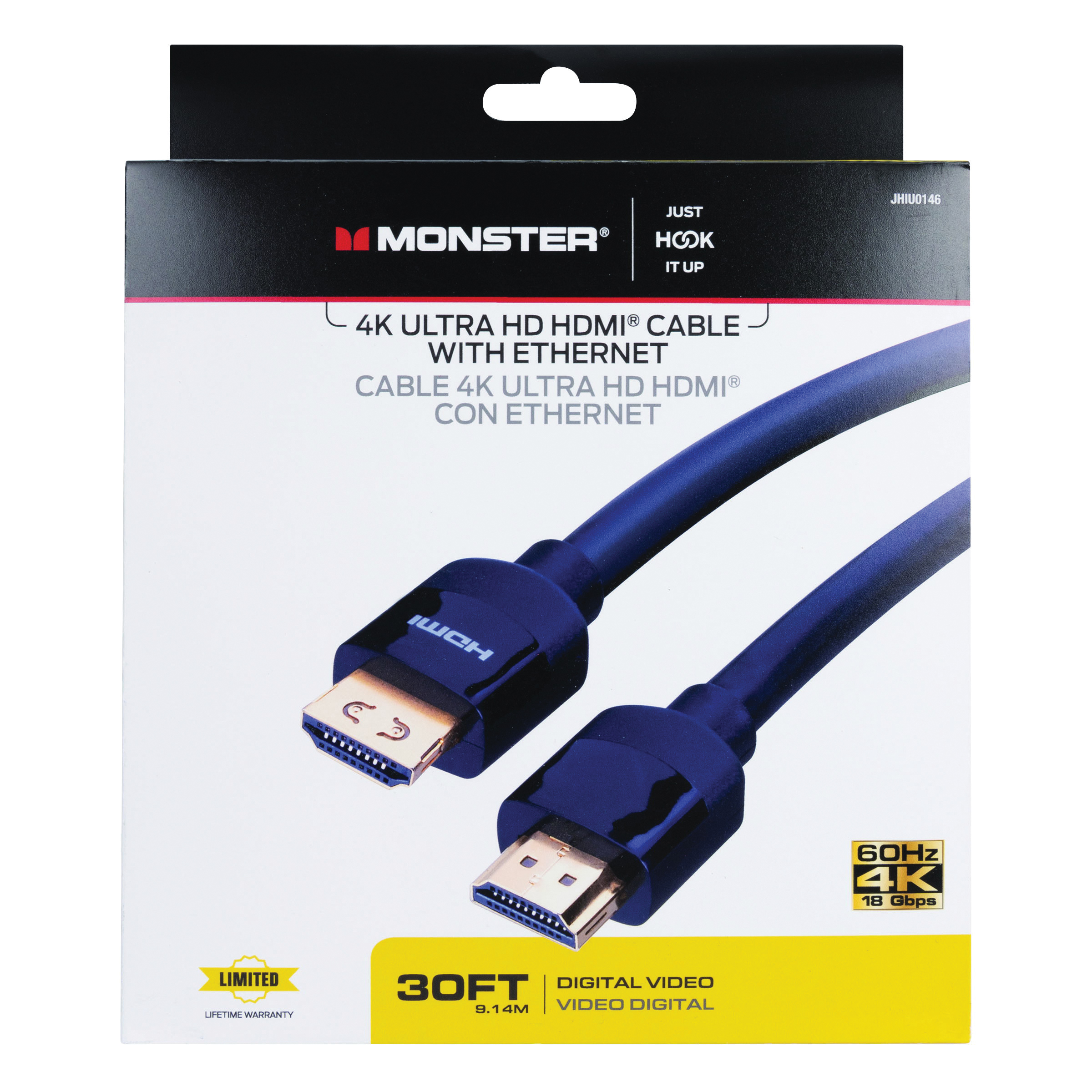 Cable With Ethernet, Just Hook It Up, Black Sheath, 4K, 30 ft L - 2