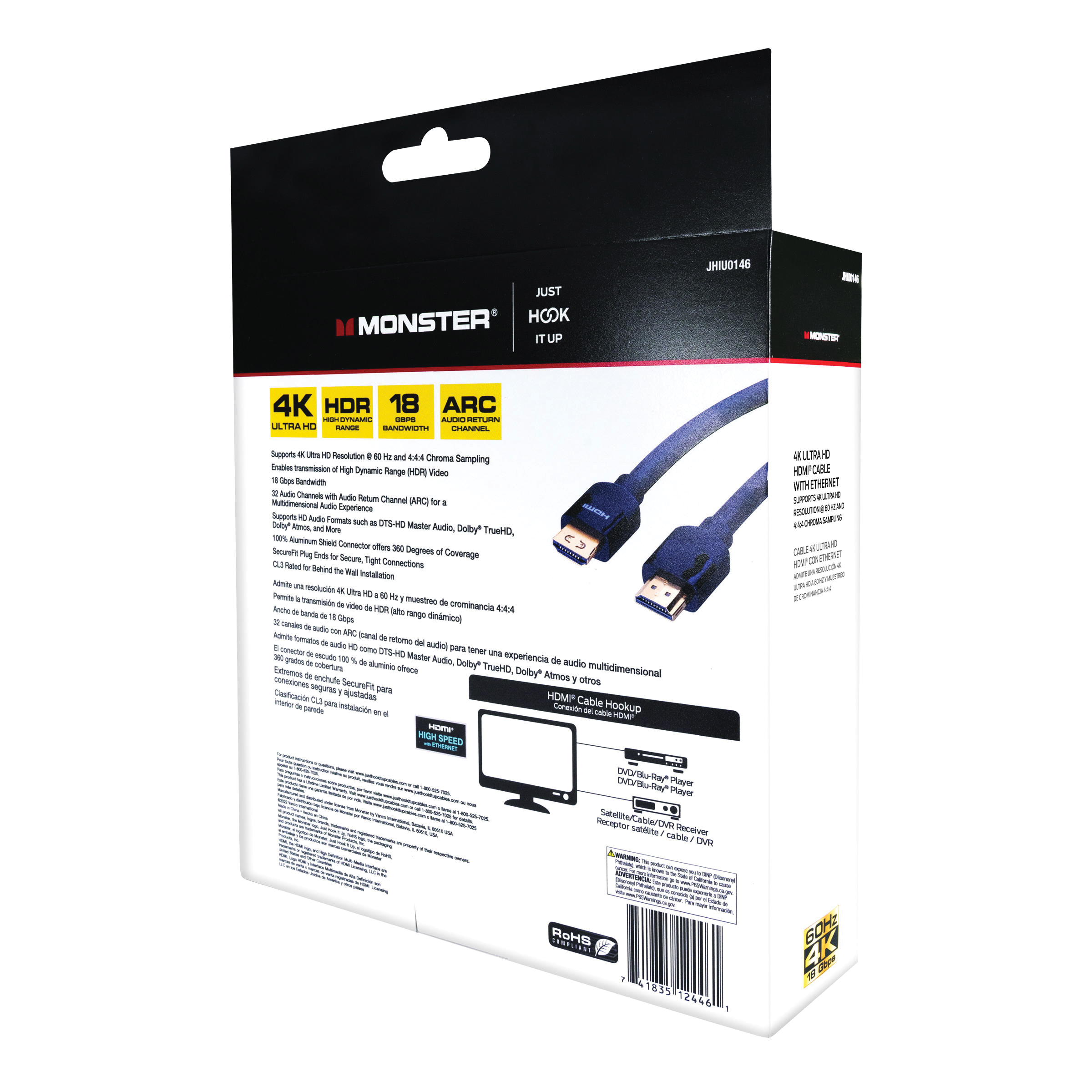 Cable With Ethernet, Just Hook It Up, Black Sheath, 4K, 30 ft L - 3