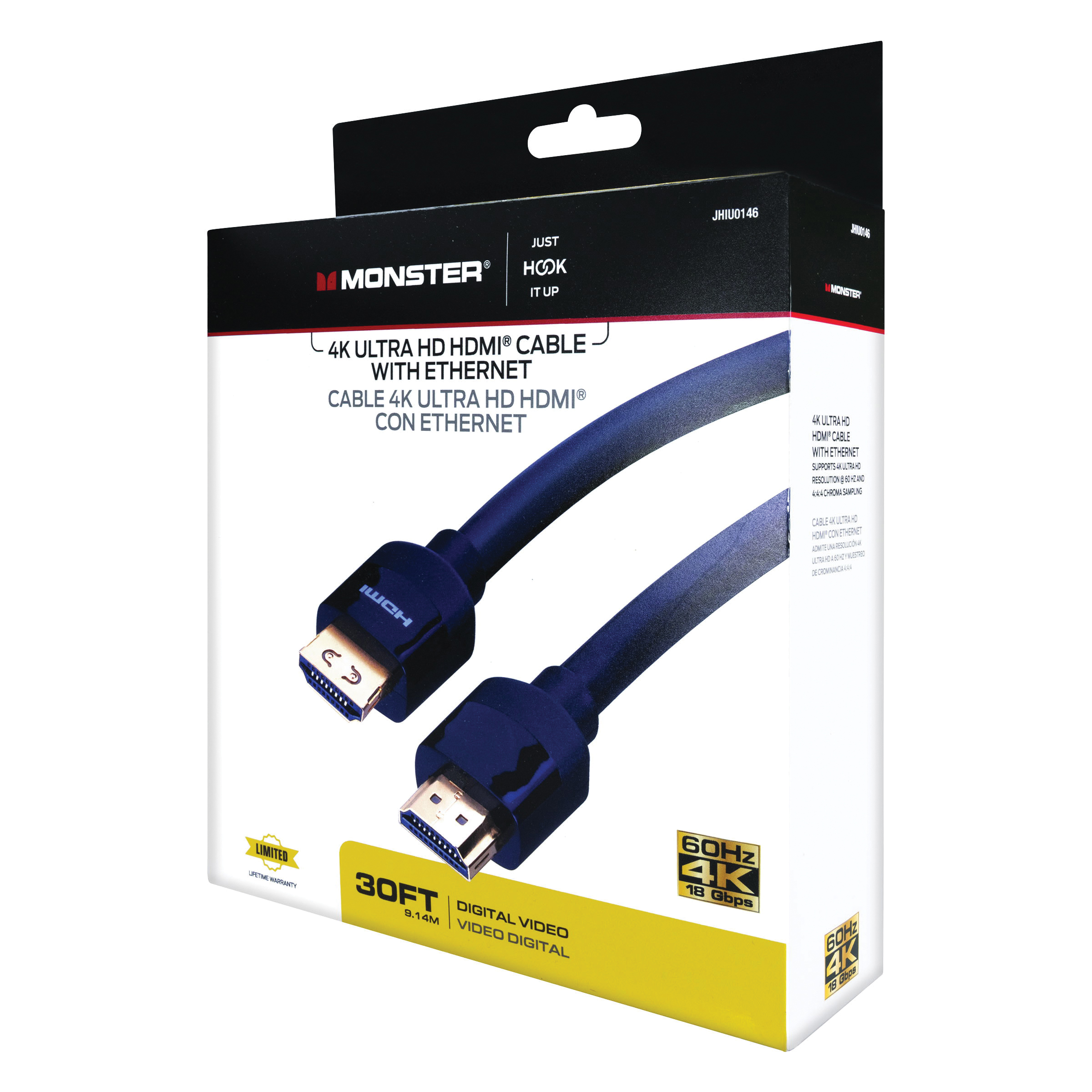 Cable With Ethernet, Just Hook It Up, Black Sheath, 4K, 30 ft L - 4