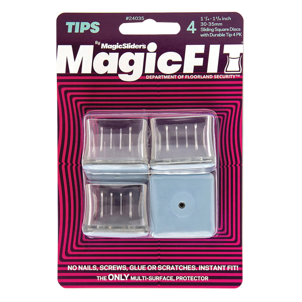 Furniture Leg Tip Covers, MagicSliders, MagicFit, Square, TPE, Clear, 1-1/4 to 1-3/8 in, 4 pk - 2
