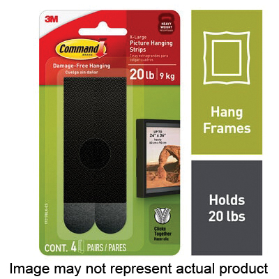 17217BLK-8ES Picture Hanging Strip, Foam Backing, Black, 20 lb, 8/PR