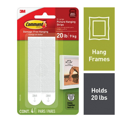 17217-ES Picture Hanging Strip, Foam Backing, White, 20 lb, 4/PR
