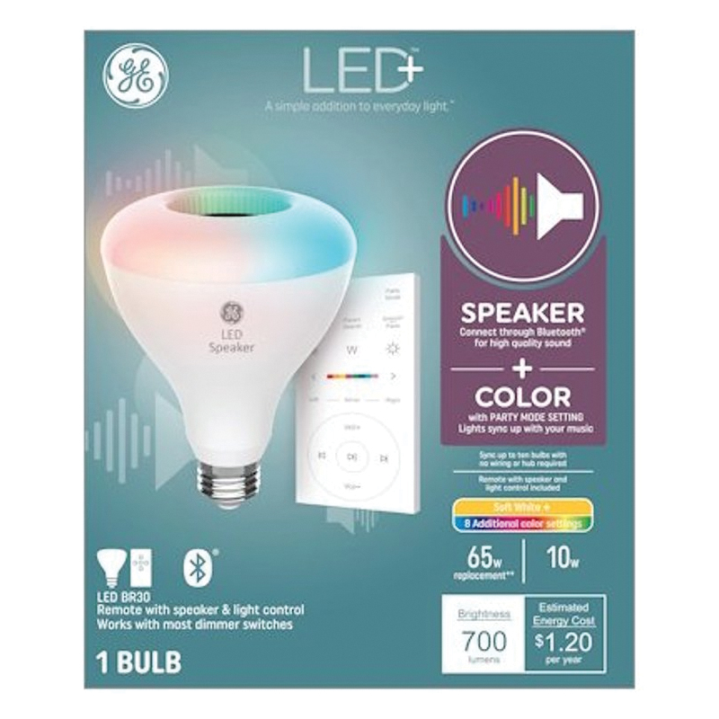 93129778 Speaker Light Bulb with Remote, BR30 Bulb, 10 W, LED Bulb, 2700 K Color Temp, 700 Lumens