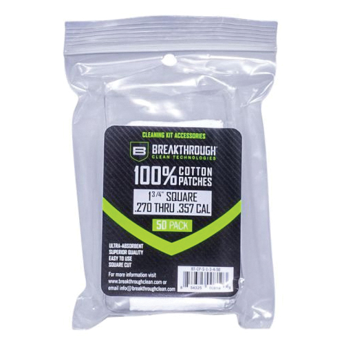 Breakthrough BT-CP-S-1-3/4-50 Cleaning Patch, For: 270 to 357 Caliber Guns, Cotton, 50/PK