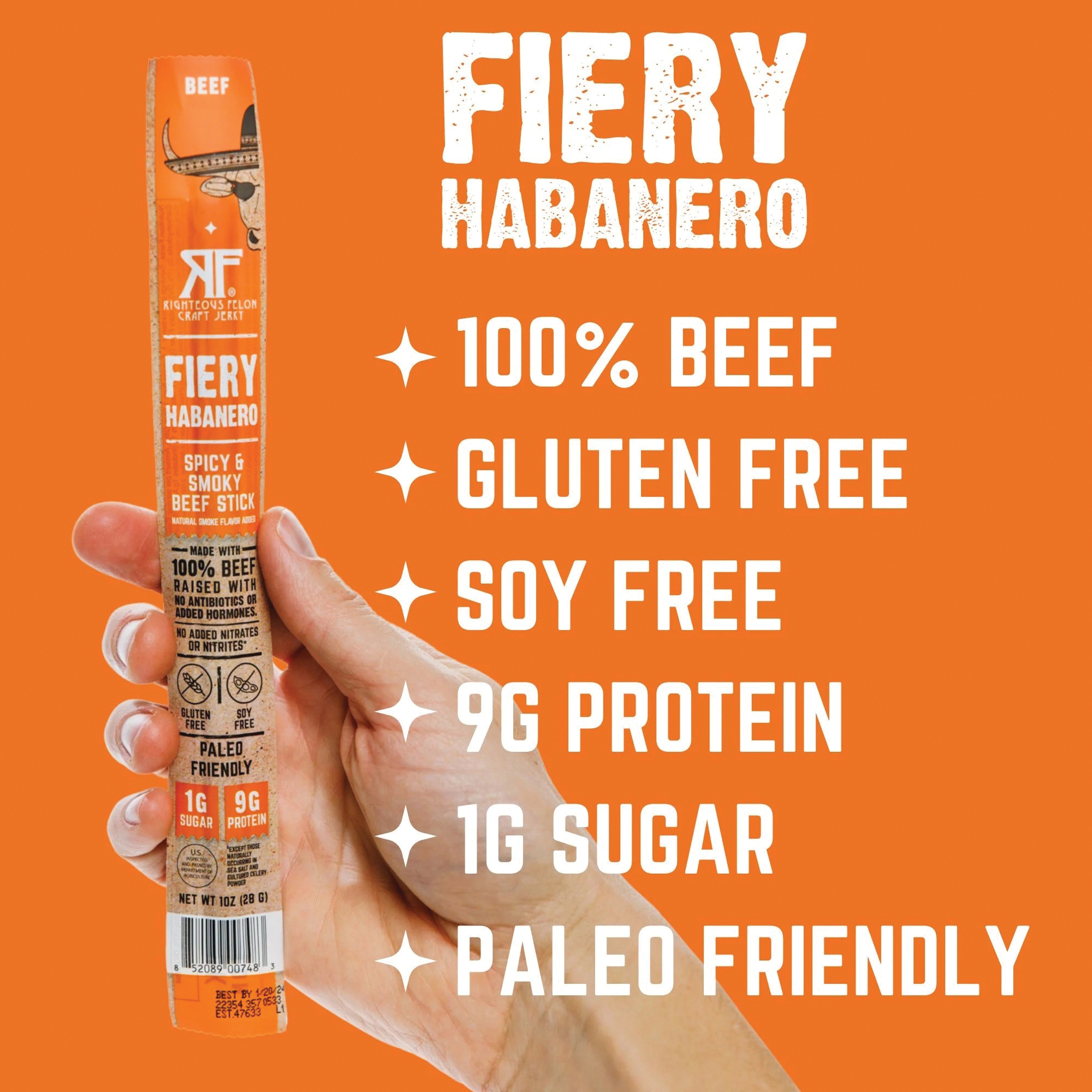 Righteous Felon Craft Jerky STICKHAB Fiery Habanero Beef Stick, 24 oz - 5