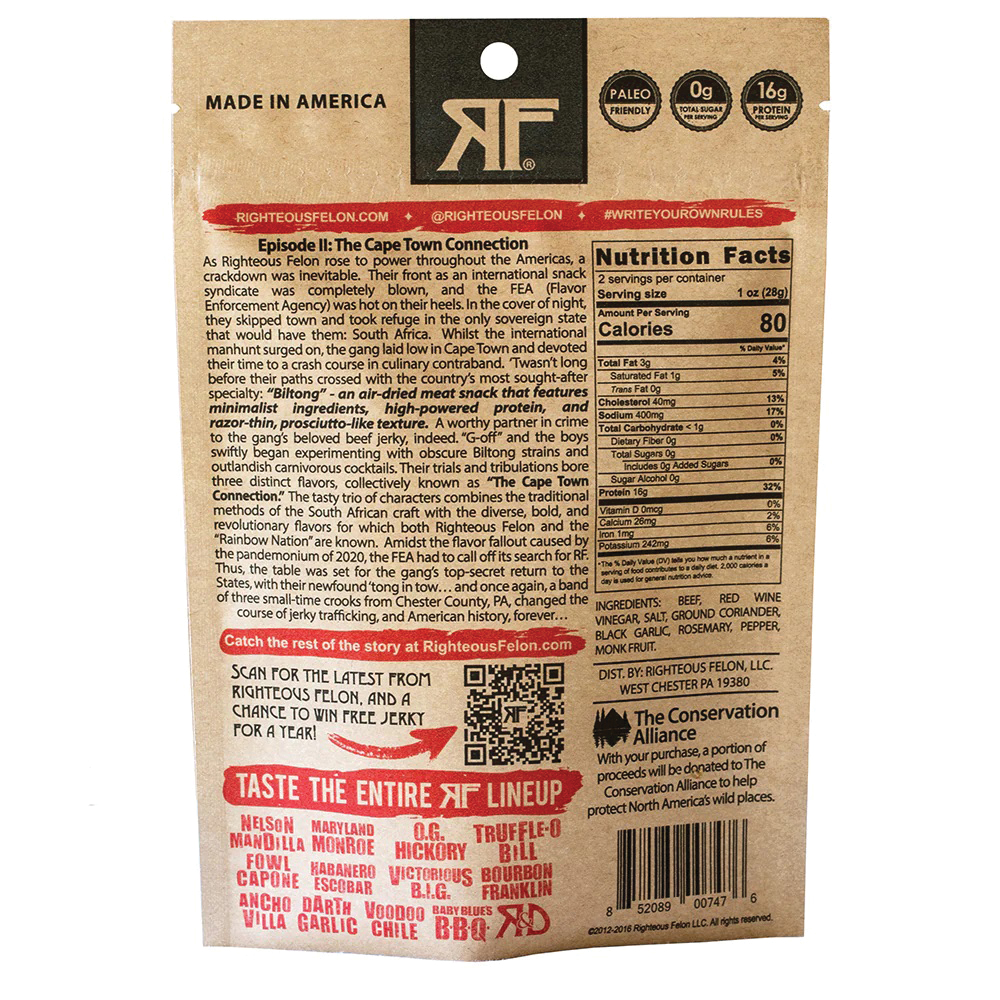 Righteous Felon Craft Jerky 1BTDG Darth Garlic Biltong, 2 oz - 2