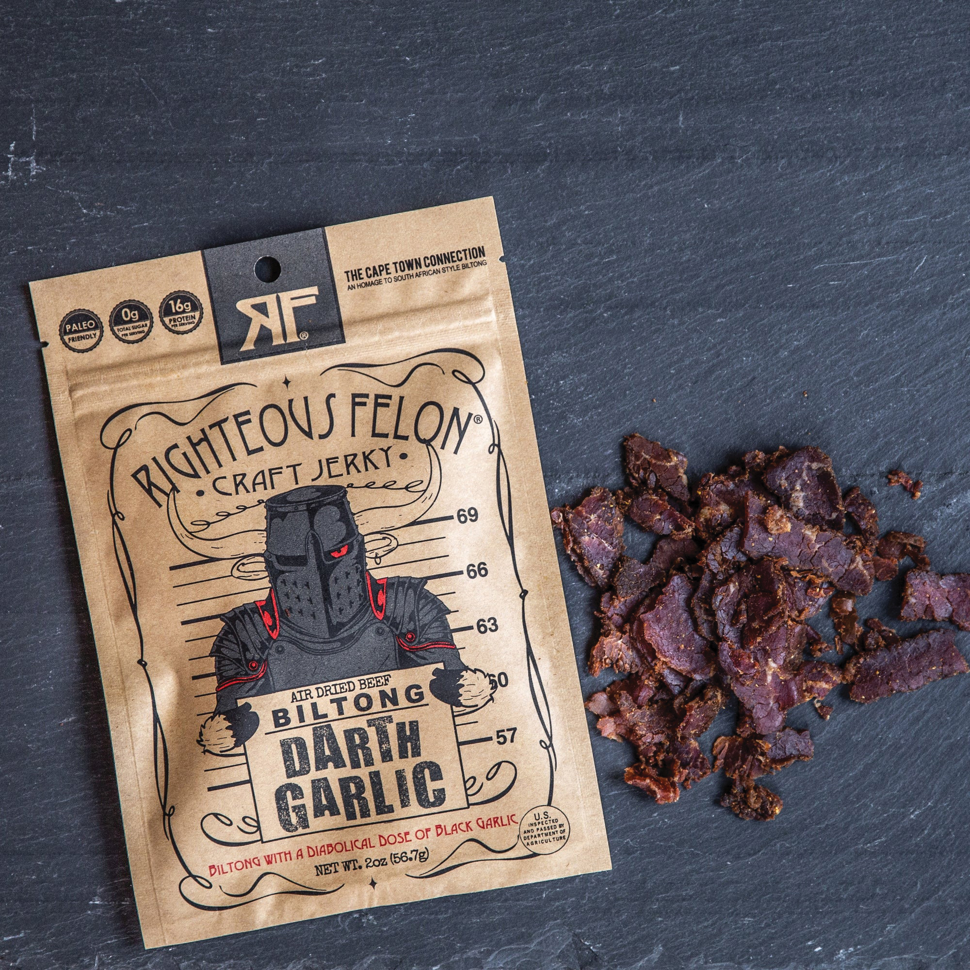Righteous Felon Craft Jerky 1BTDG Darth Garlic Biltong, 2 oz - 4
