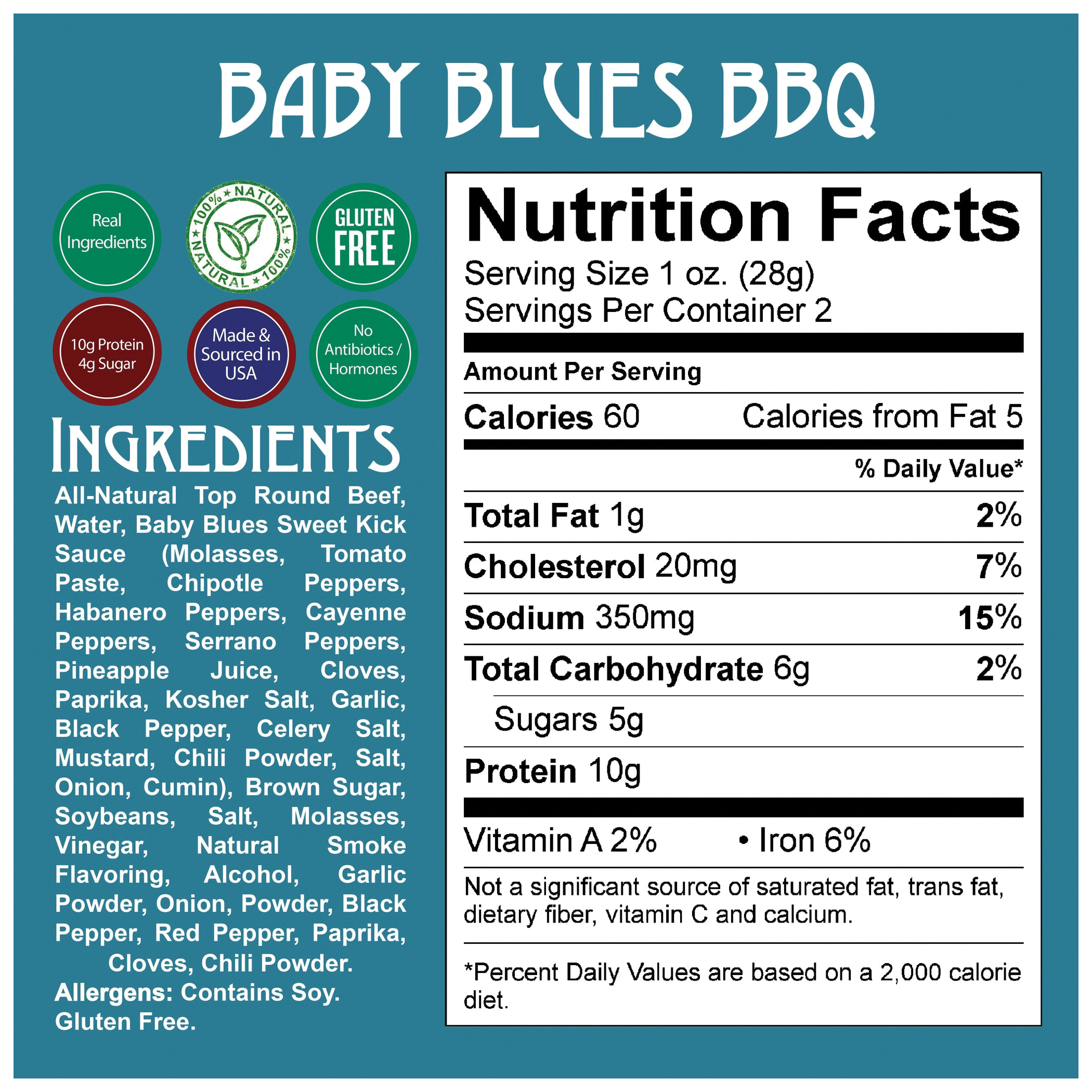 Righteous Felon Craft Jerky 10004 Beef Jerky, Baby Blues BBQ, 2 oz - 5