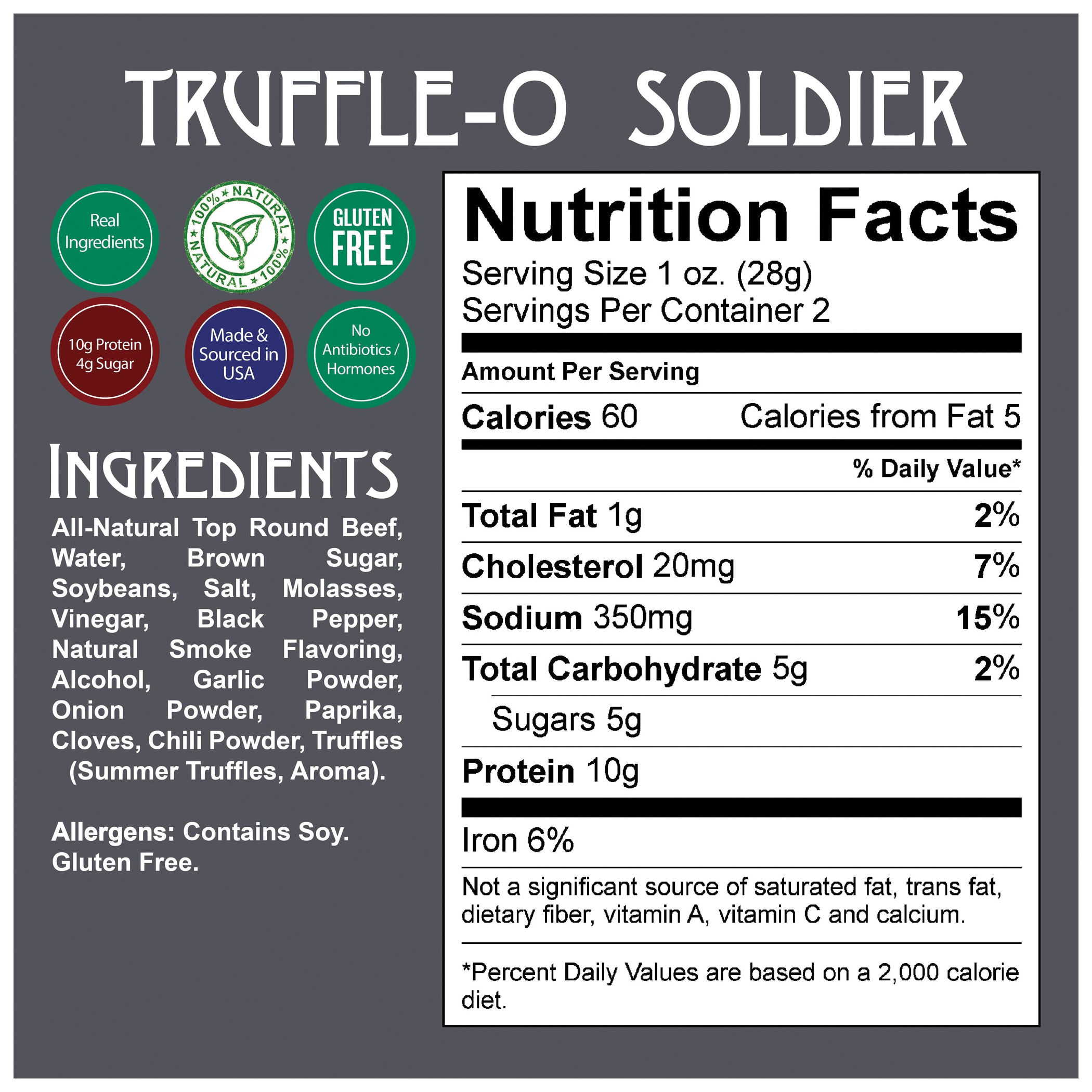 Righteous Felon Craft Jerky 100TR Beef Jerky, Truffle-O Bill, 2 oz - 5