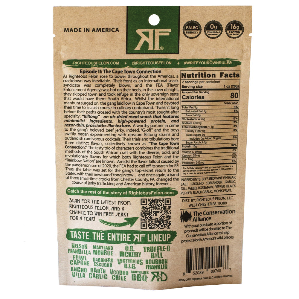 Righteous Felon Craft Jerky 1BTMM Biltong, Nelson Mandilla, 2 oz - 3