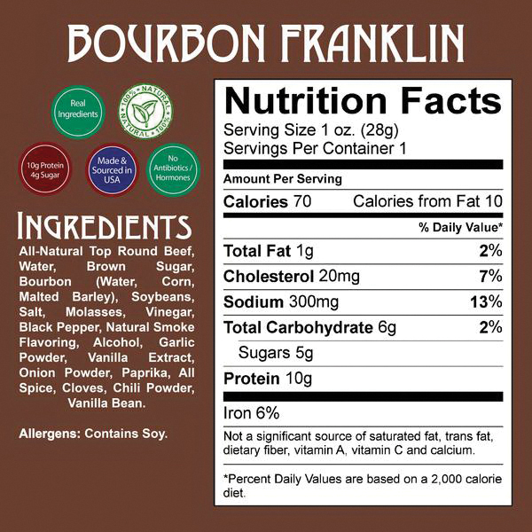 Righteous Felon Craft Jerky 100BJ Beef Jerky, Bourbon Franklin, 2 oz - 5