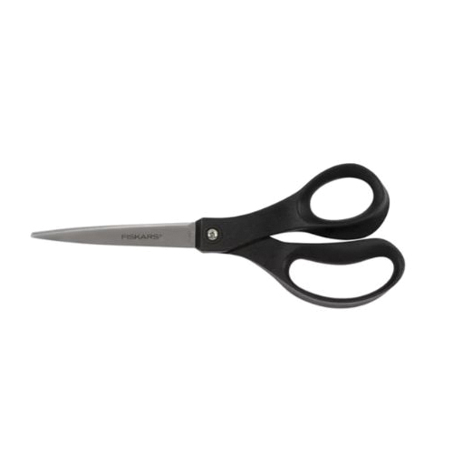 1067259 Scissors, 8 in OAL, Stainless Steel Blade, Ergonomic Handle, Black Handle