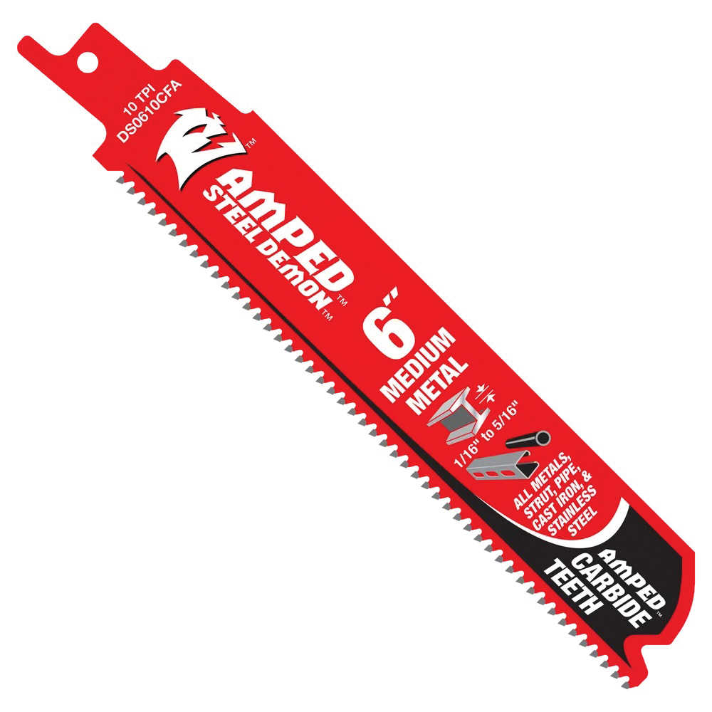 Steel Demon AMPED Series DS0610CFA3 Reciprocating Saw Blade, 1 in W, 6 in L, 10 TPI, Carbide, 3/PK