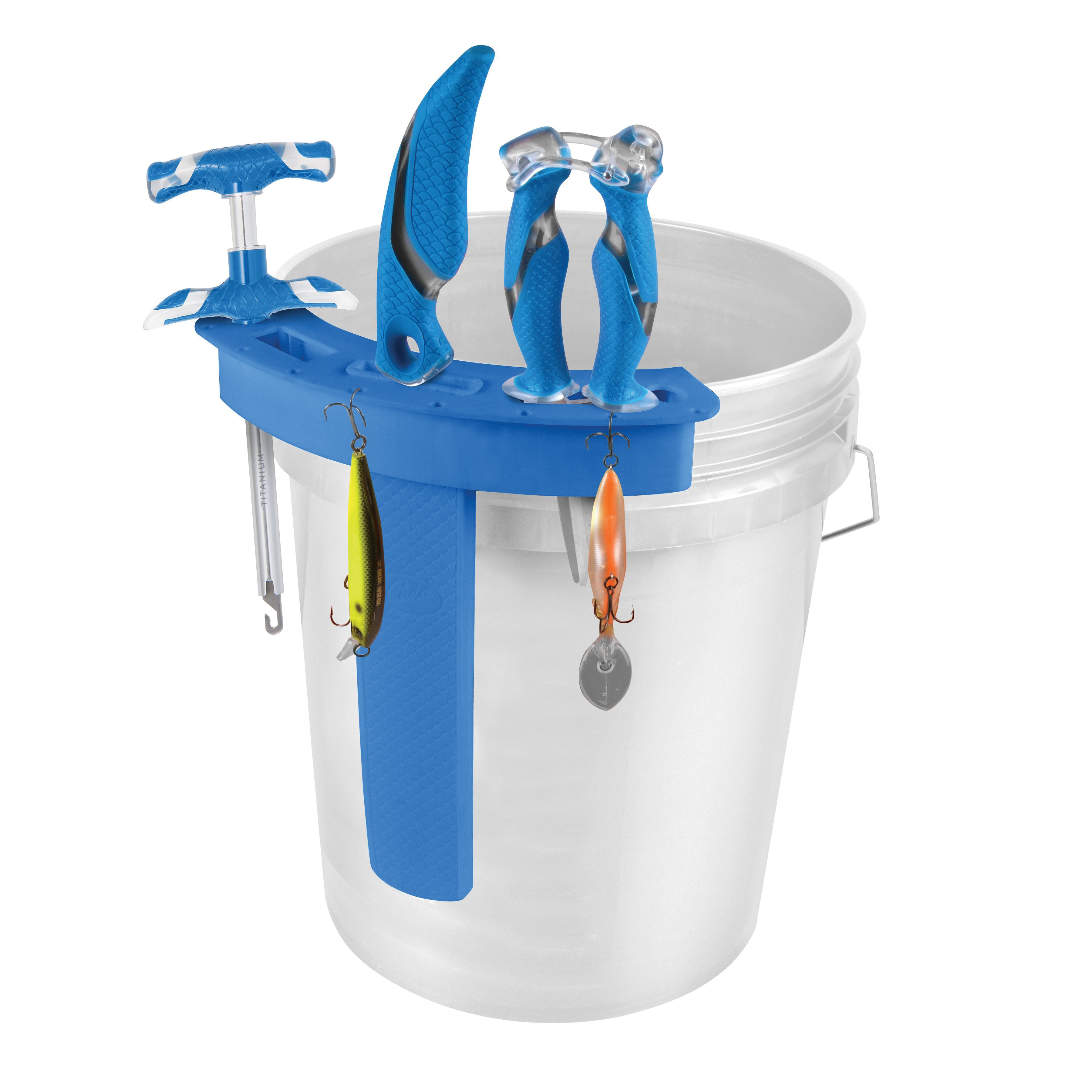23018 Bucket Tackle Center with Integrated Hook Hole, Plastic/Rubber, White/Blue, For: 5 gal Buckets