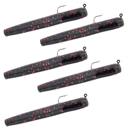 MATZUO AMERICA 5718-0525 Ned Style Rigs, 3 in Worm, 5-Hook, Black/Red Lure