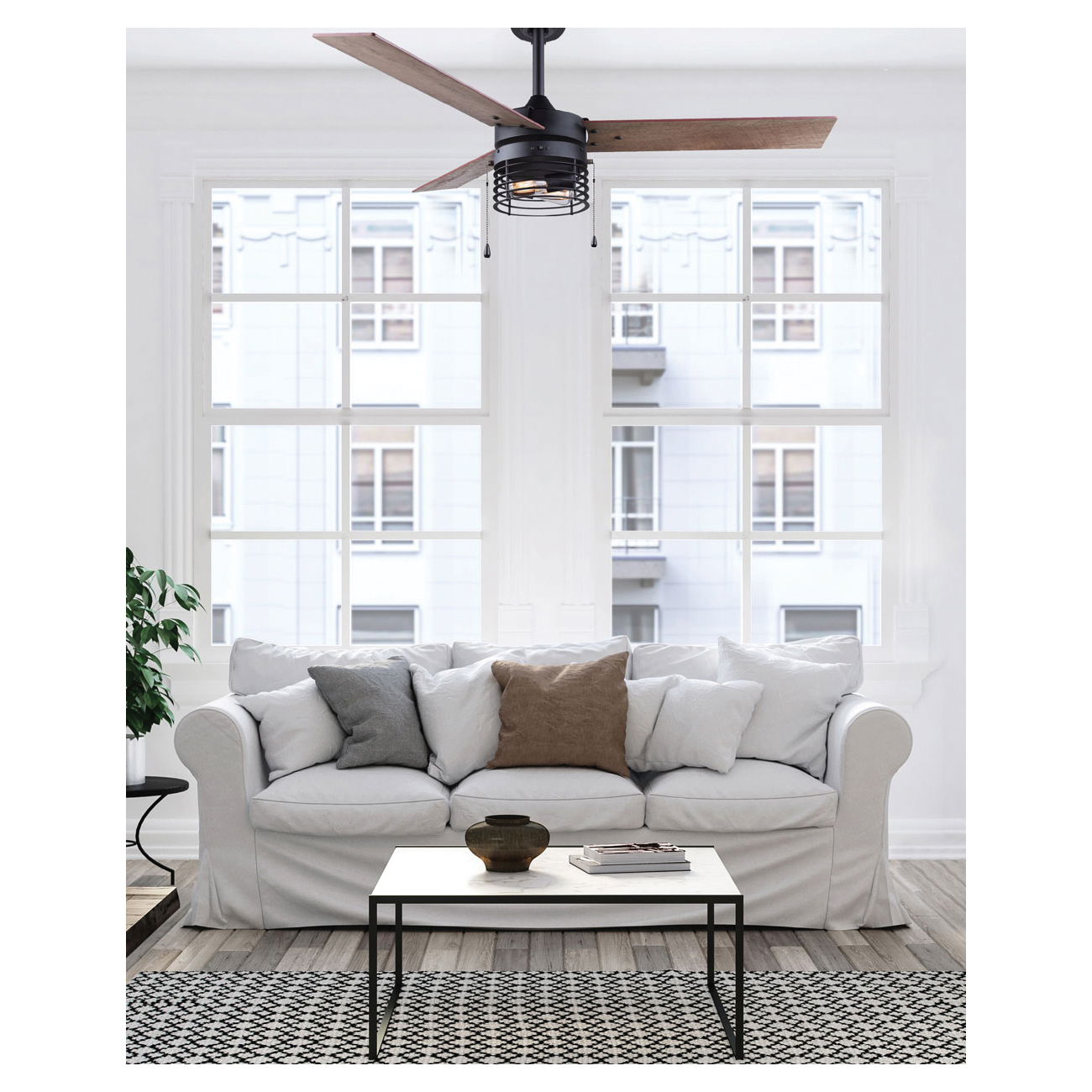 Alder Indoor Ceiling Fan, Canarm, 52 in Dia, Black/Weathered Maple - 3