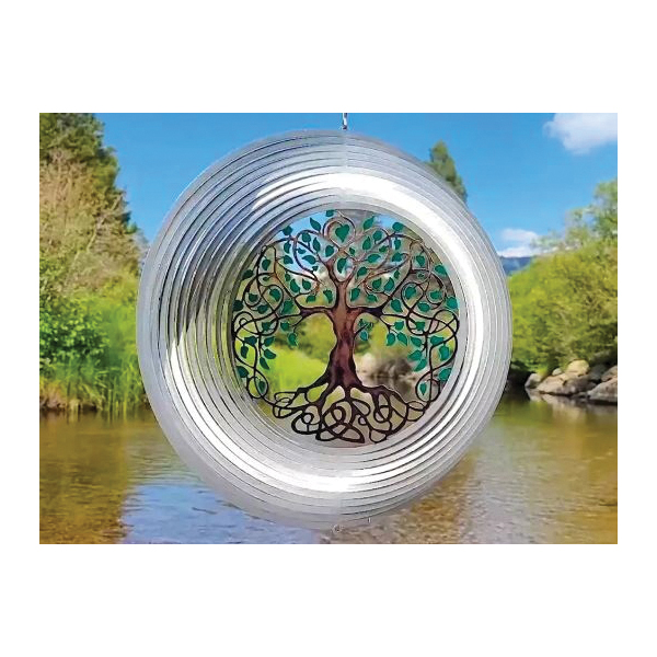 Spinfinity Designs 154 Wind Spinner, Tree of Life, 12 in Dia, Stainless Steel - 2