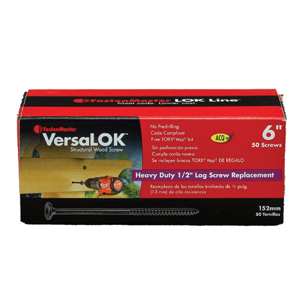Versalok Structural Screw, Fastenmaster, 10 in L, Flat Head, Torx TTap Drive, Black Ext. Coating, 50 pk - 2