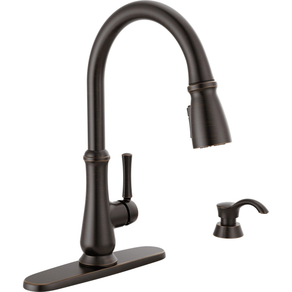 Dolman Kitchen Faucet, Delta, Pull Down, 1-Handle, Venetian Bronze, Includes Soap Dispenser - 2