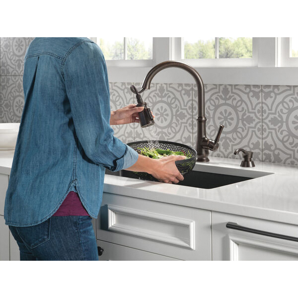 Dolman Kitchen Faucet, Delta, Pull Down, 1-Handle, Venetian Bronze, Includes Soap Dispenser - 5