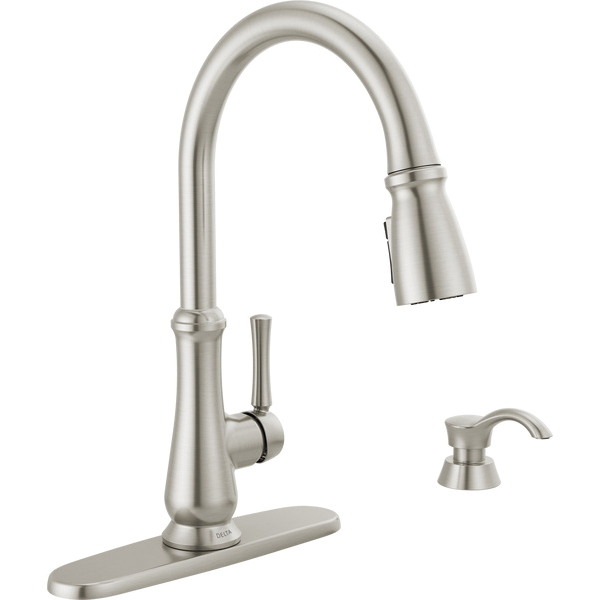 Dolman Kitchen Faucet, Delta, Pull Down, 1-Handle, Stainless, Includes Soap Dispenser - 2