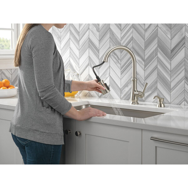 Dolman Kitchen Faucet, Delta, Pull Down, 1-Handle, Stainless, Includes Soap Dispenser - 5