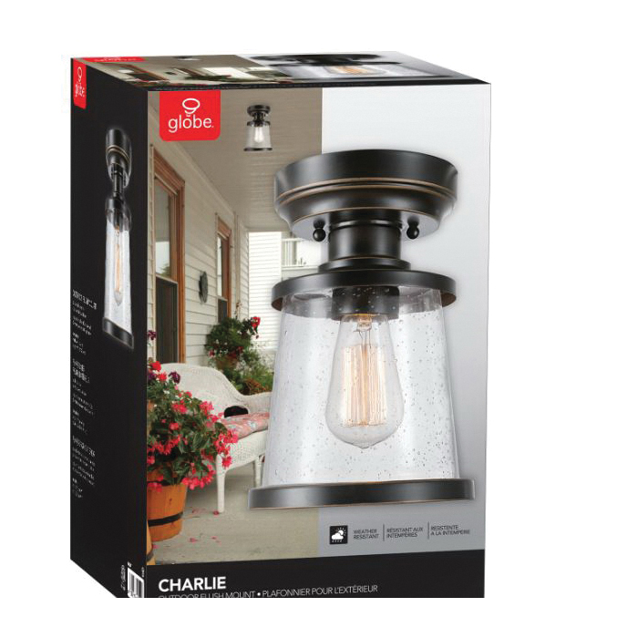 globe Charlie, Vintage Series 44301 Semi-Flush Mount Lighting, 60 W, 1-Lamp, Halogen, Incandescent, LED Lamp - 2