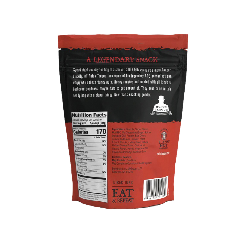 Rufus Teague 1702 Hot BBQ Peanuts, 9 oz Pouch - 3