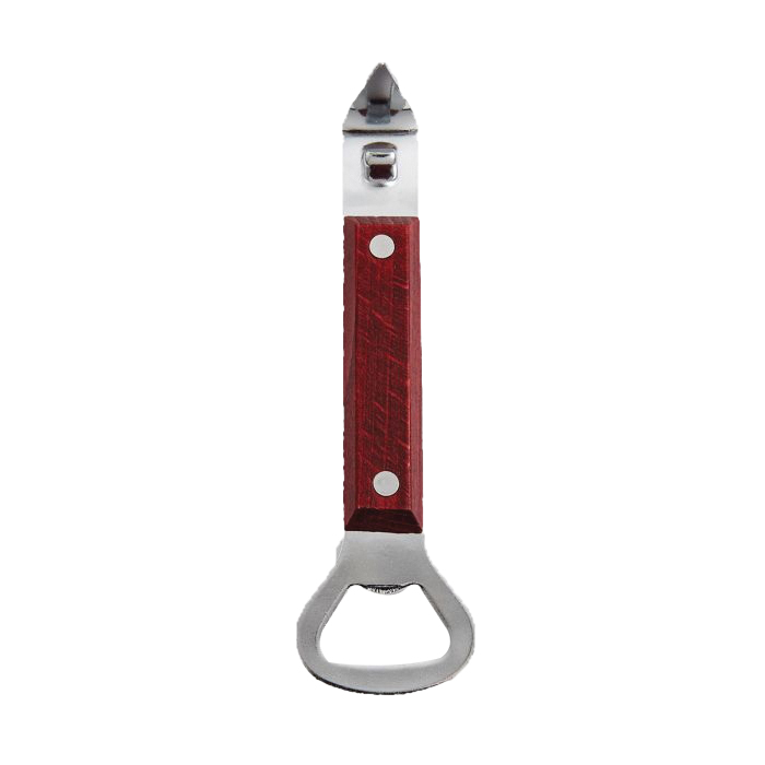 HIC 43900 Church Key Bottle Opener Can Punch, Steel, Beachwood Handle, 5-3/4 in OAL