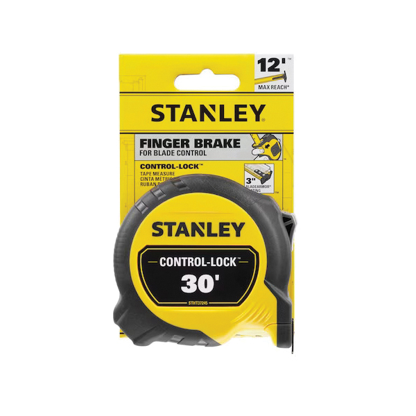 CONTROL-LOCK Series STHT37245 Tape Measure, 30 ft L Blade, Black/Yellow Case