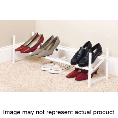 8111 Stack and Expand Shoe Rack, 6 Pair, 25 in W, 9.6 in H, Steel, White