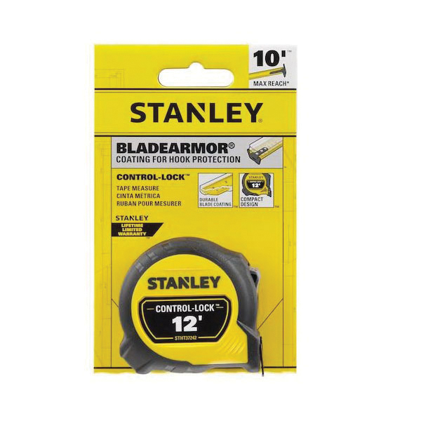 Measuring Tape, Stanley, 12 ft L Blade, Black/Yellow Case - 1
