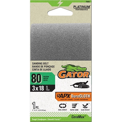 CeraMax 7085 Portable Sander Belt, 3 in W, 18 in L, 80 Grit, Ceramic Abrasive