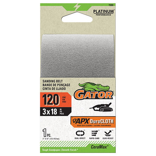 7086 Portable Sanding Belt, 3 in W, 18 in L, 120 Grit, Ceramic Abrasive